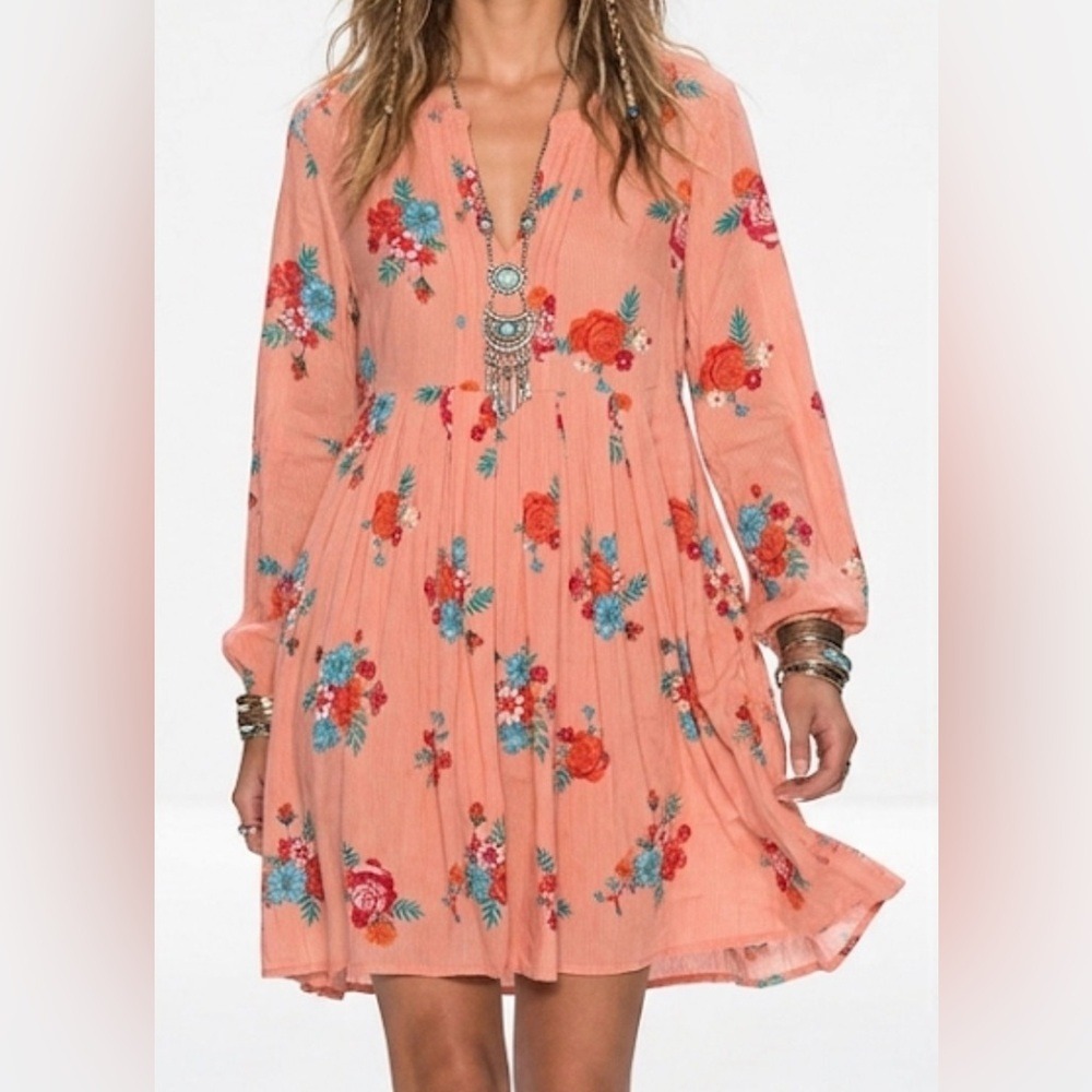 Matilda Jane‎ Peach Floral Rayon Gauze Babydoll Dress Womens Large 28638D